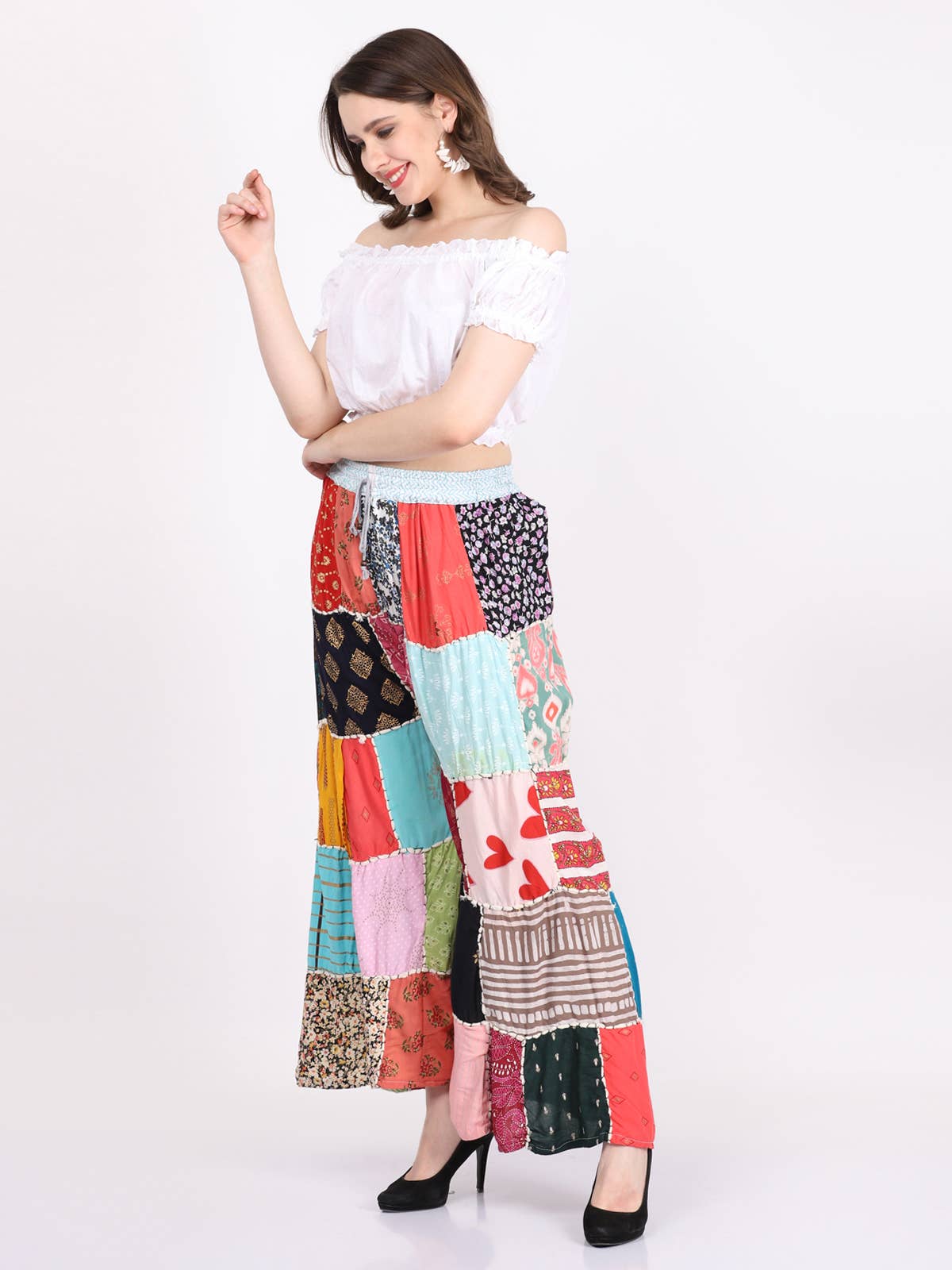Women's Multi Patchwork Wide Leg Pajama Elastic Pant Mix Lot