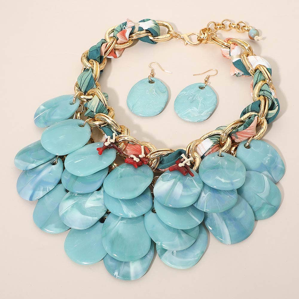 Bold Layered Resin Disc Embellished Statement Necklace