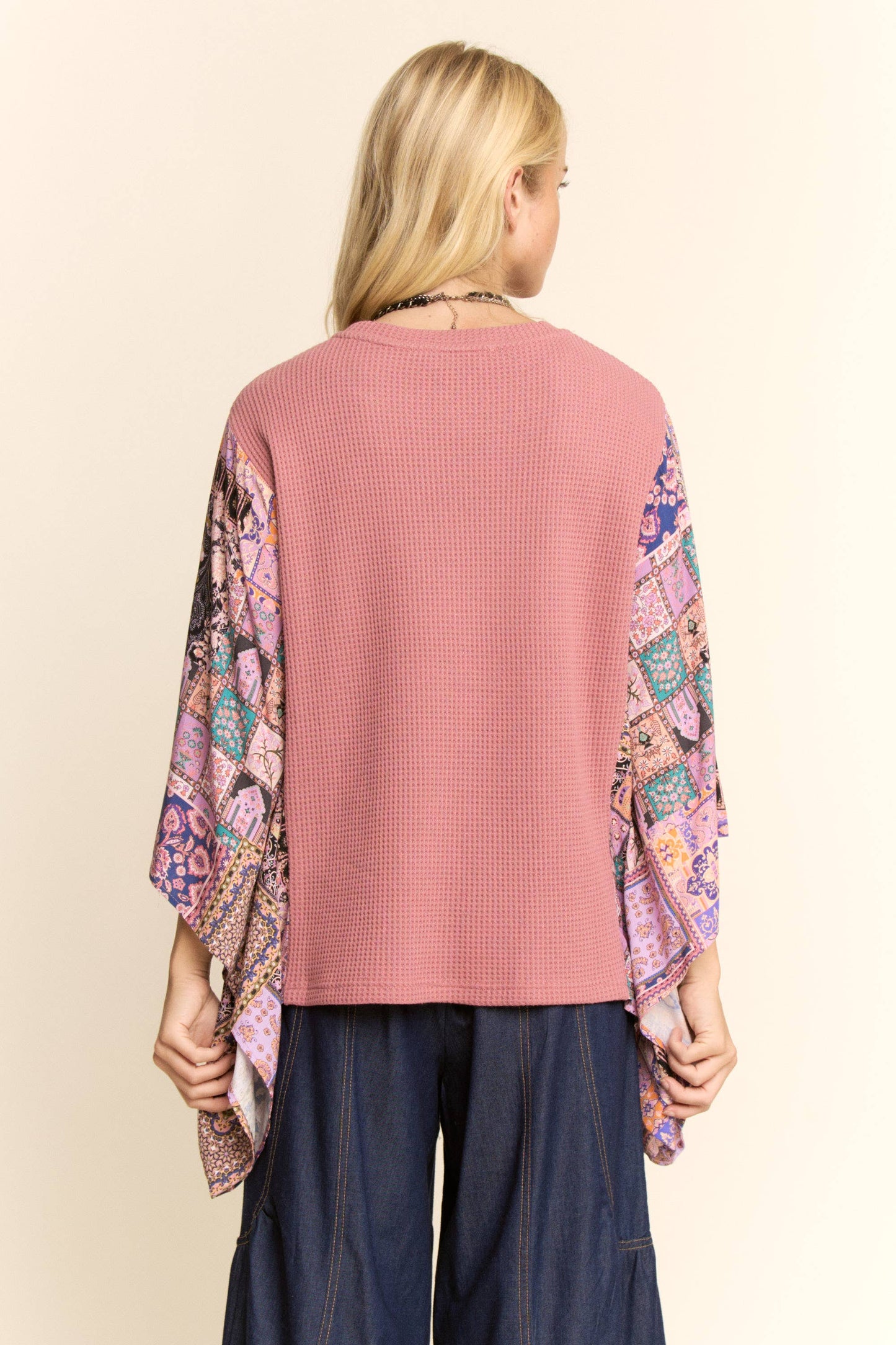 BOHO PATCHWORK KNIT TOP WITH FLOWER