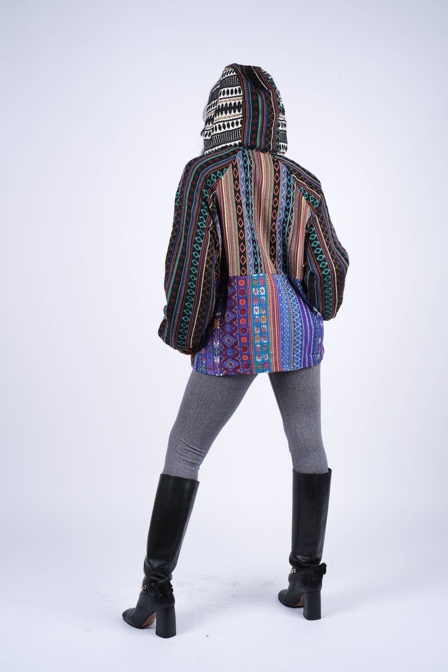 Multicolor Striped Patchwork Cotton Hoodie