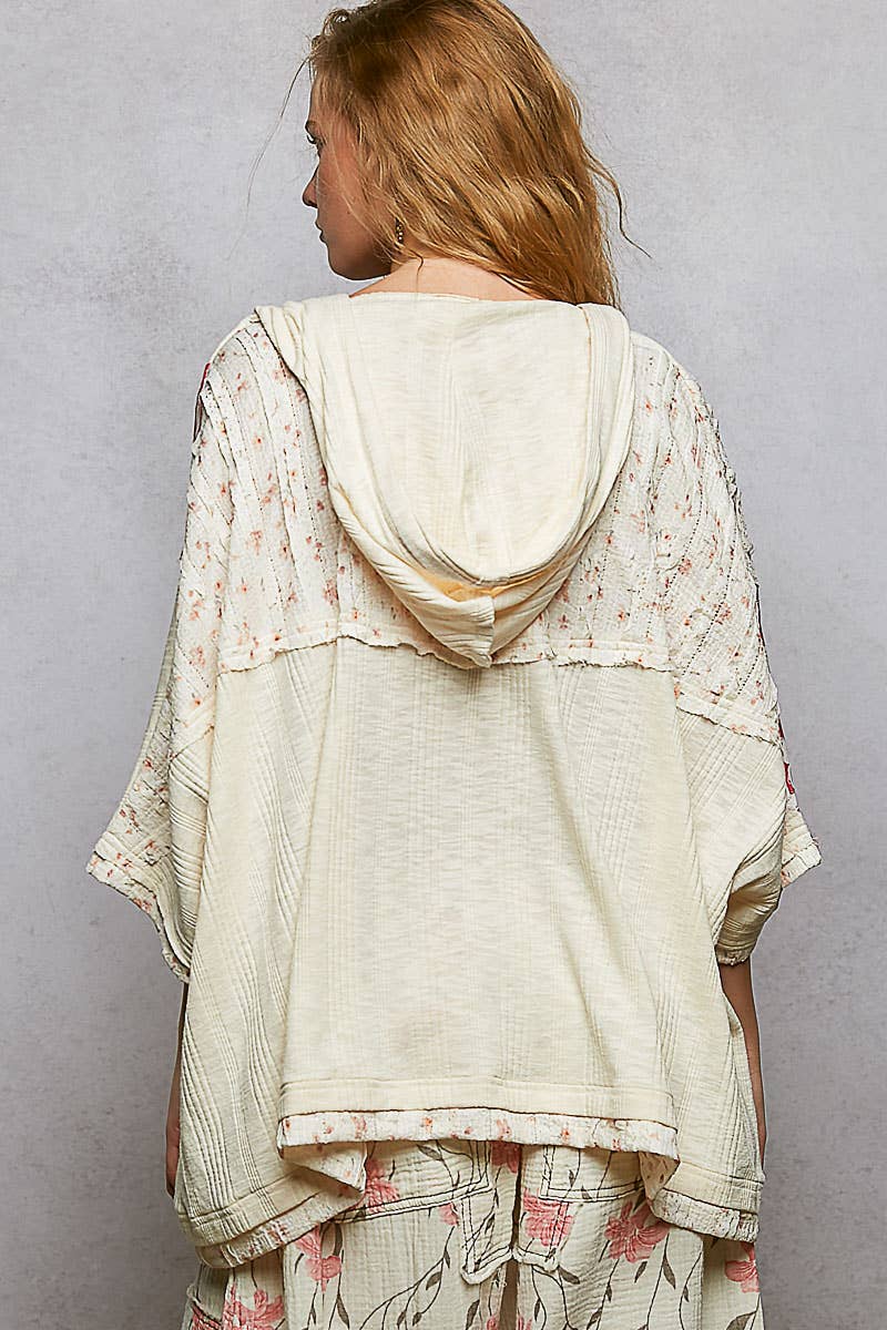 Long Sleeve Lace Contrast Floral Star Patch Knit Top SALE