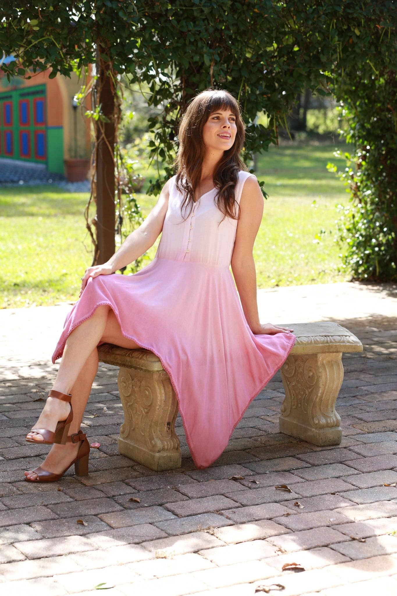 Ombre Pink Dipped Hem Summer Dress