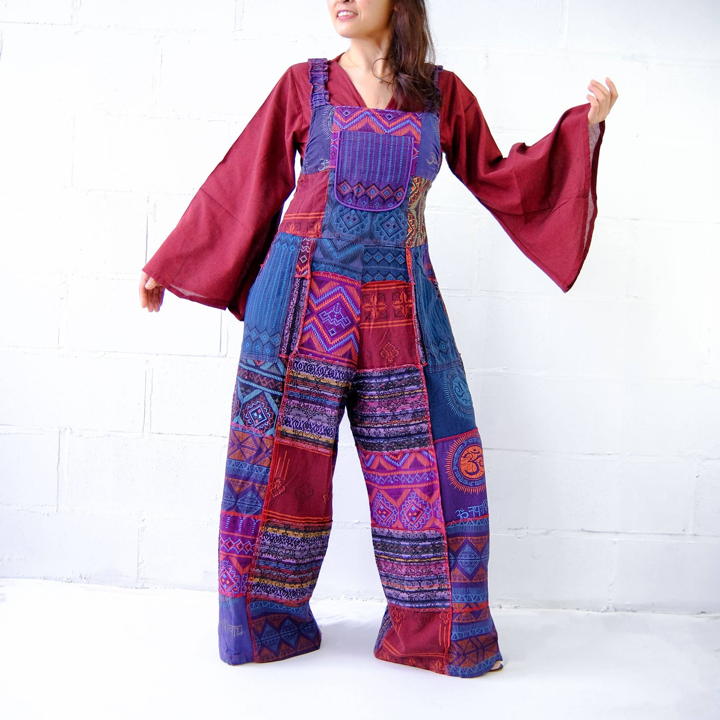 Patchwork Wide Leg Cotton Jumpsuit