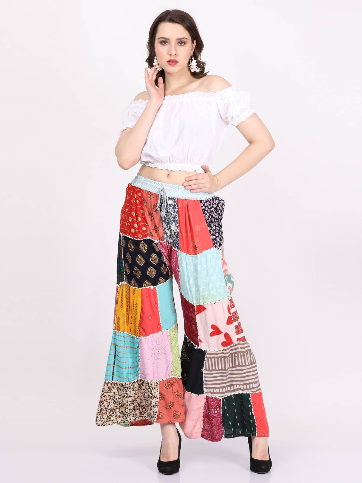 Women's Multi Patchwork Wide Leg Pajama Elastic Pant Mix Lot