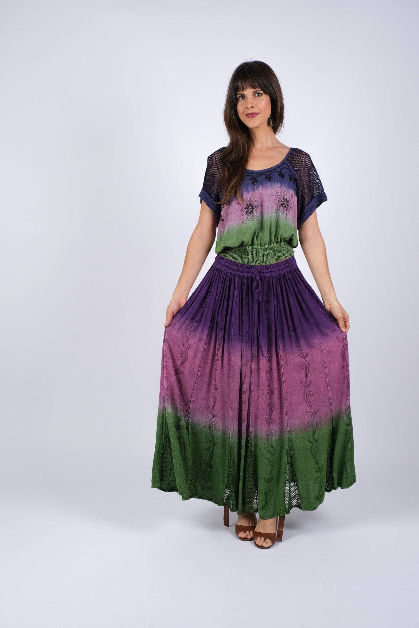 Purple Haze Embroided Ombre Top with Mesh Sleeves