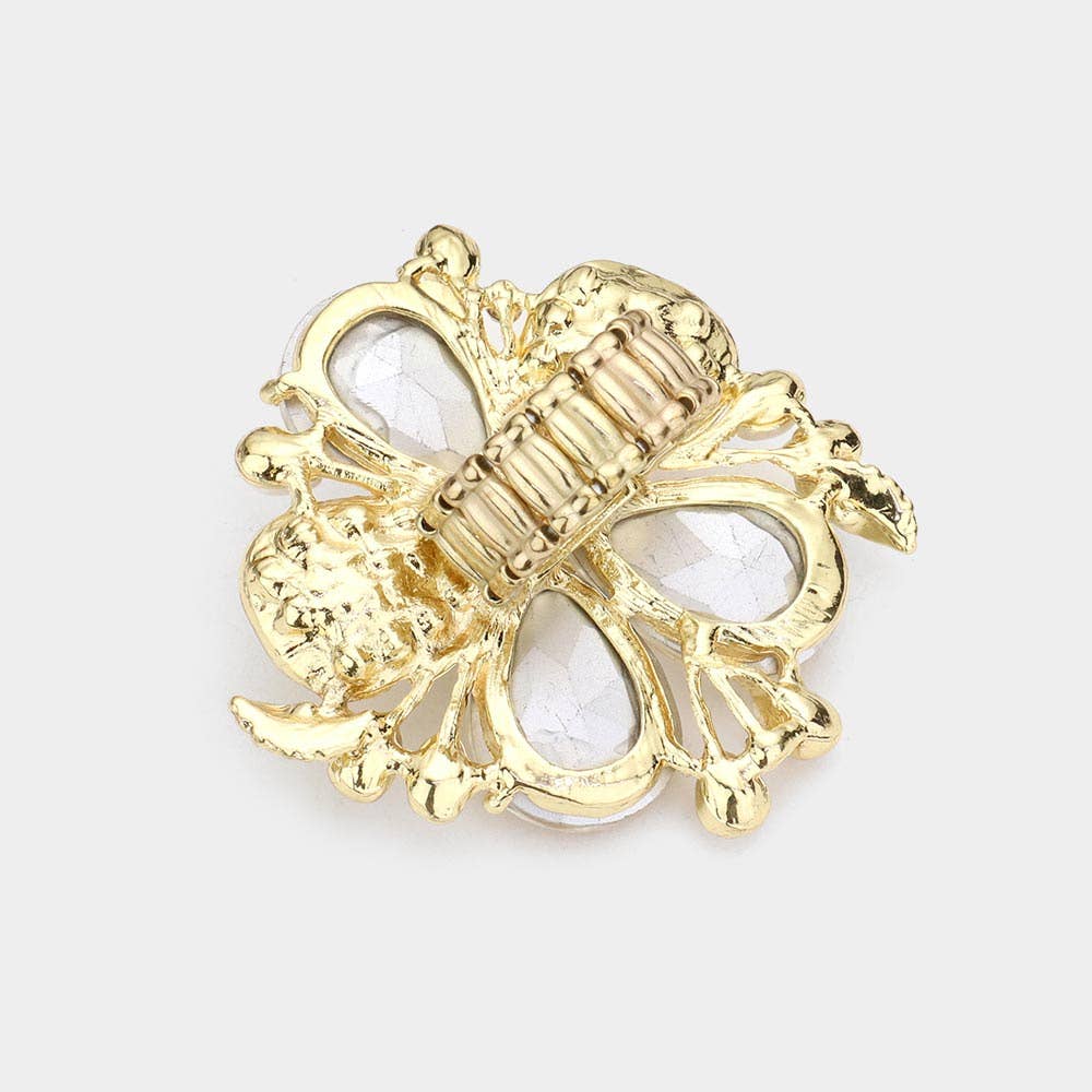 Pearl Stone Embellished Oversized Flower Stretch Ring