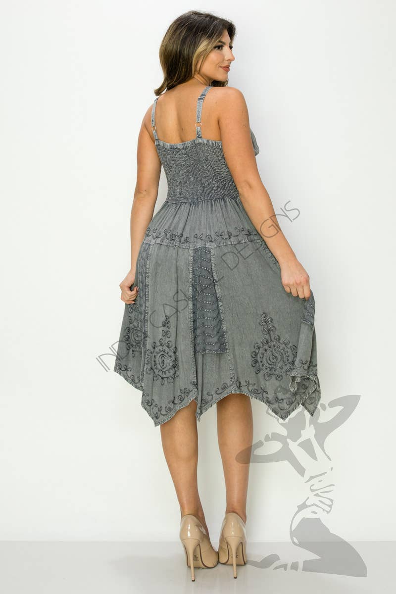 Bohemian Lace-Up Handkerchief Hem Dress