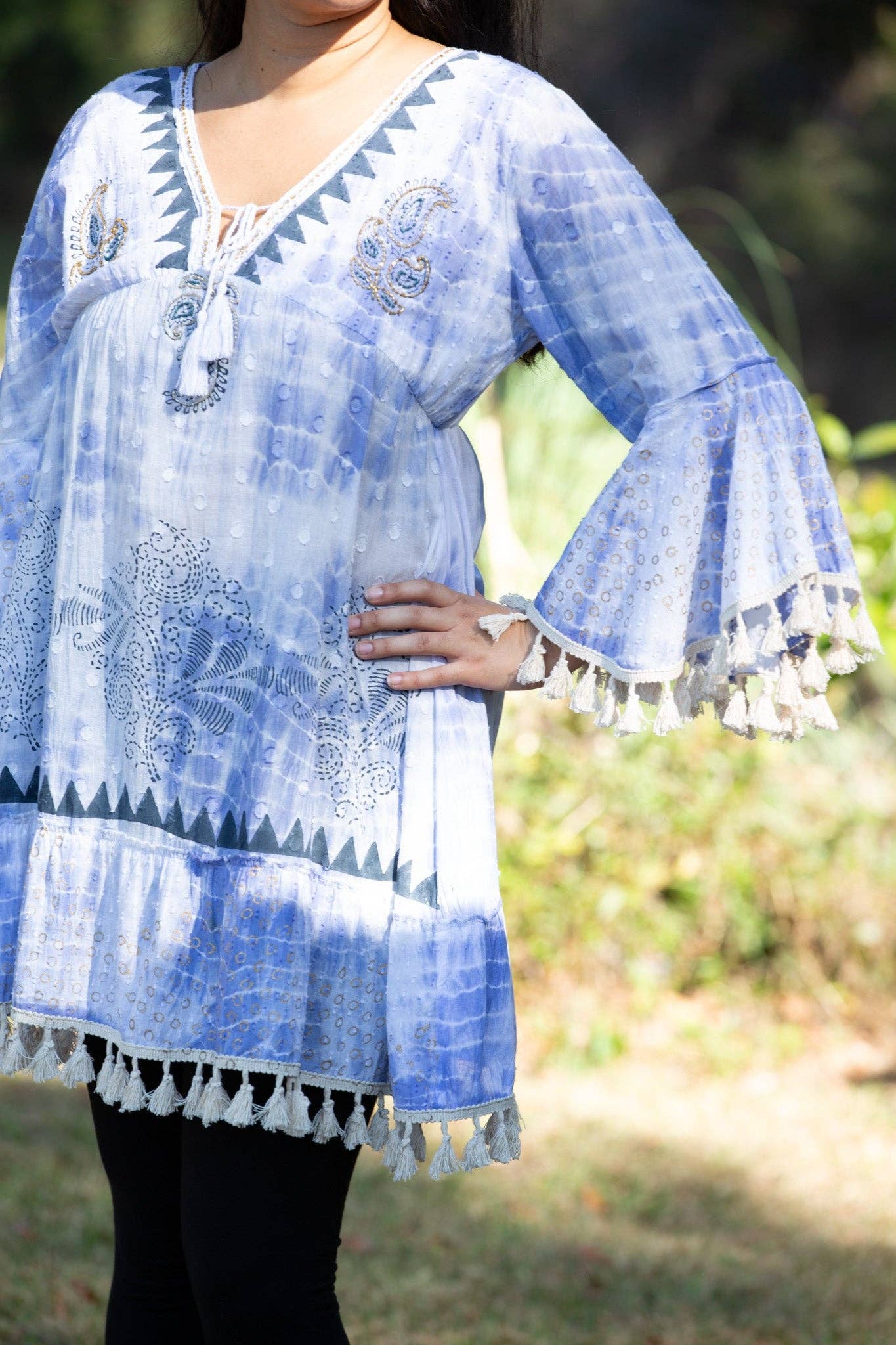 Bohemian Ocean Ethereal Tunic with Bell Sleeve