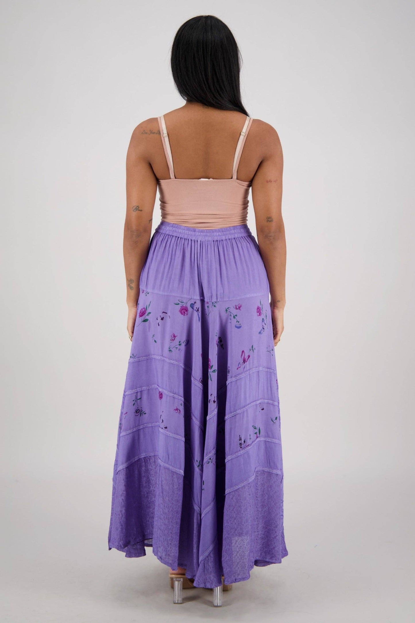 Acid Wash Floral Panels Skirt 11320
