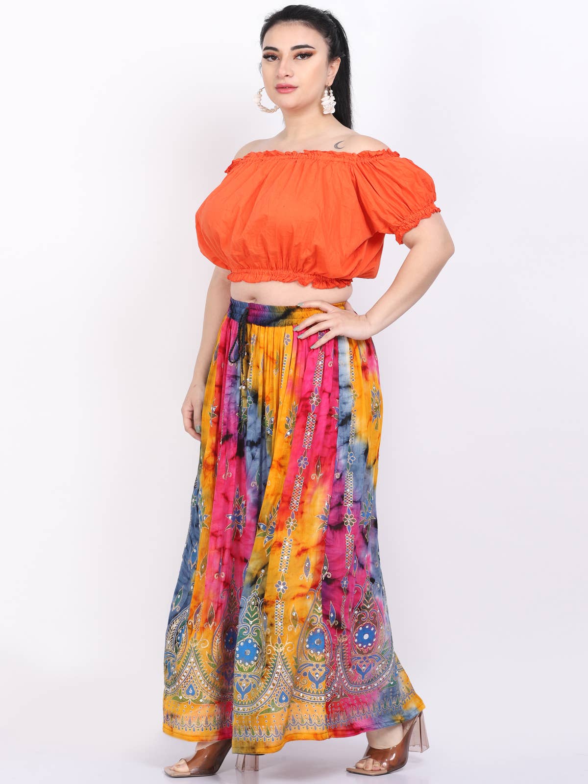 Women's Tie Dye Sequin Long Maxi Embroidery Skirt Wholesale