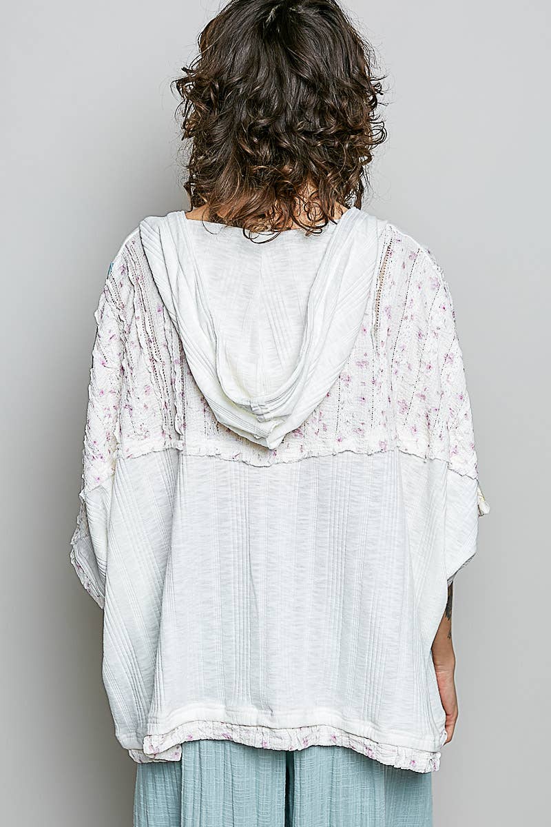 Long Sleeve Lace Contrast Floral Star Patch Knit Top SALE