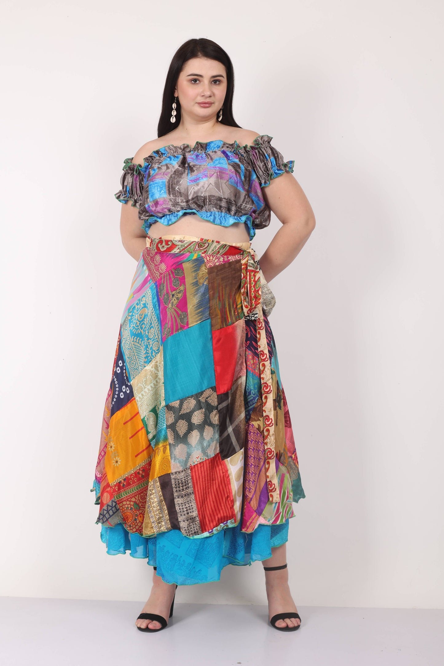Women's Multi Patchwork Long Sari Wrap Beach Skirt Mix Lot