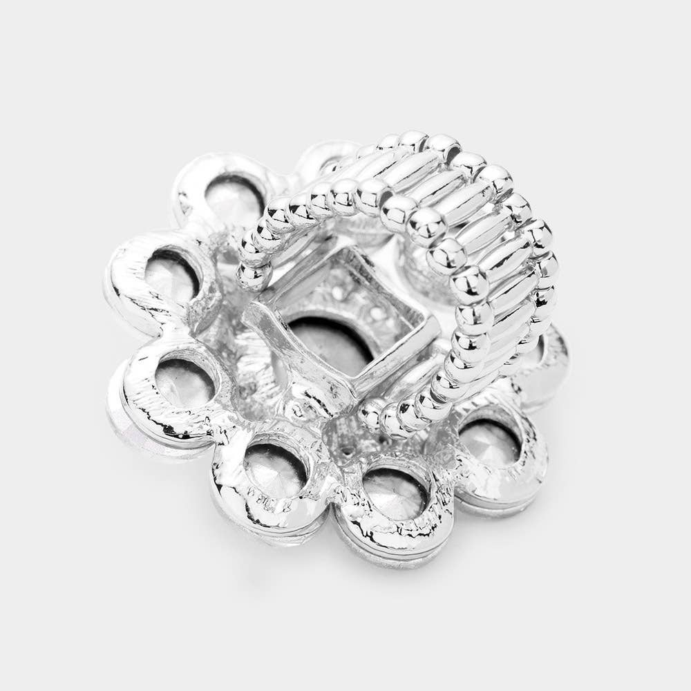Round Crystal Flower Stretch Ring