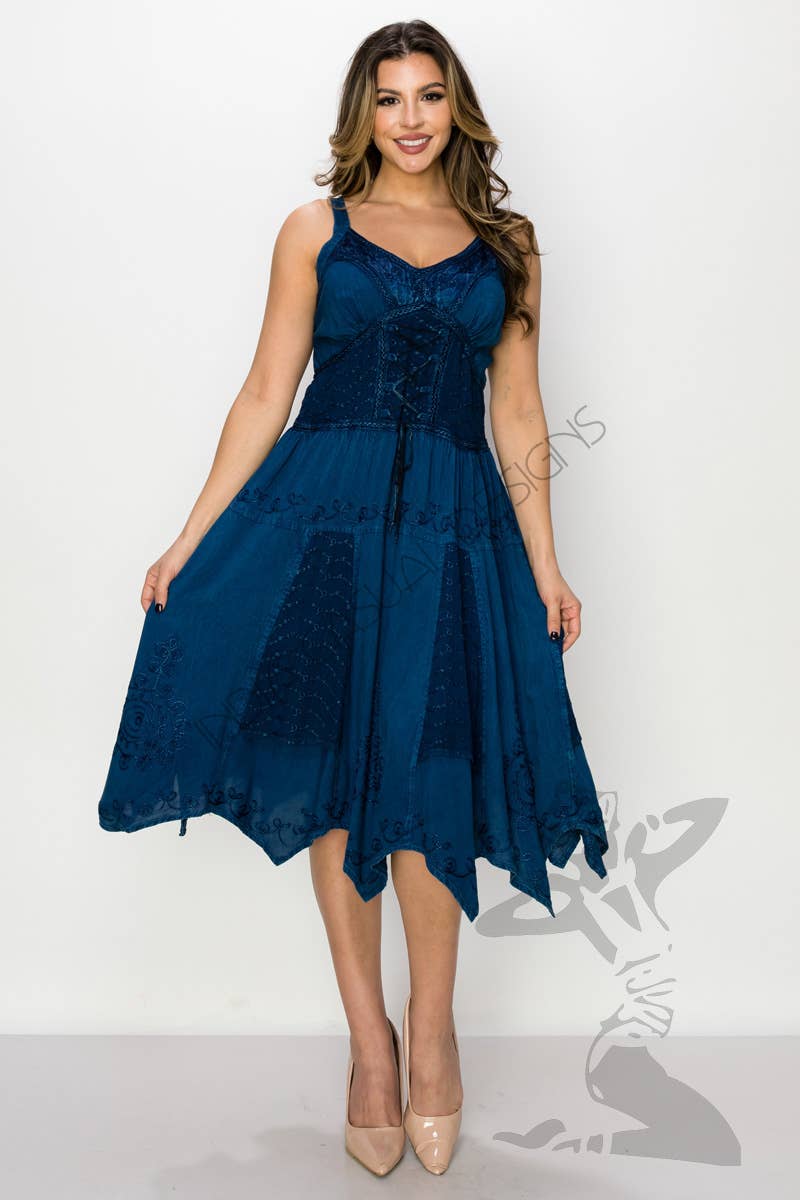 Bohemian Lace-Up Handkerchief Hem Dress