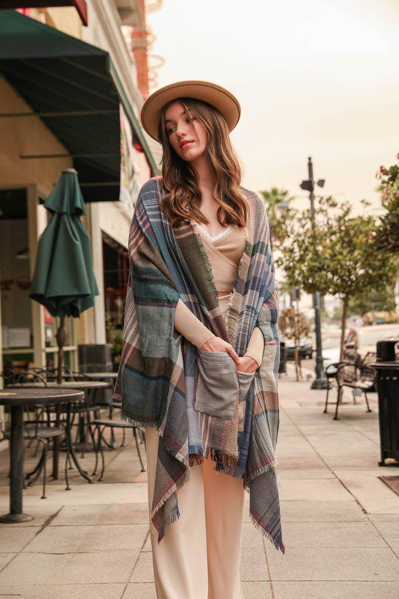 Multicolor Plaid Pocket Ruana - All Time Fall Favorite 🍁