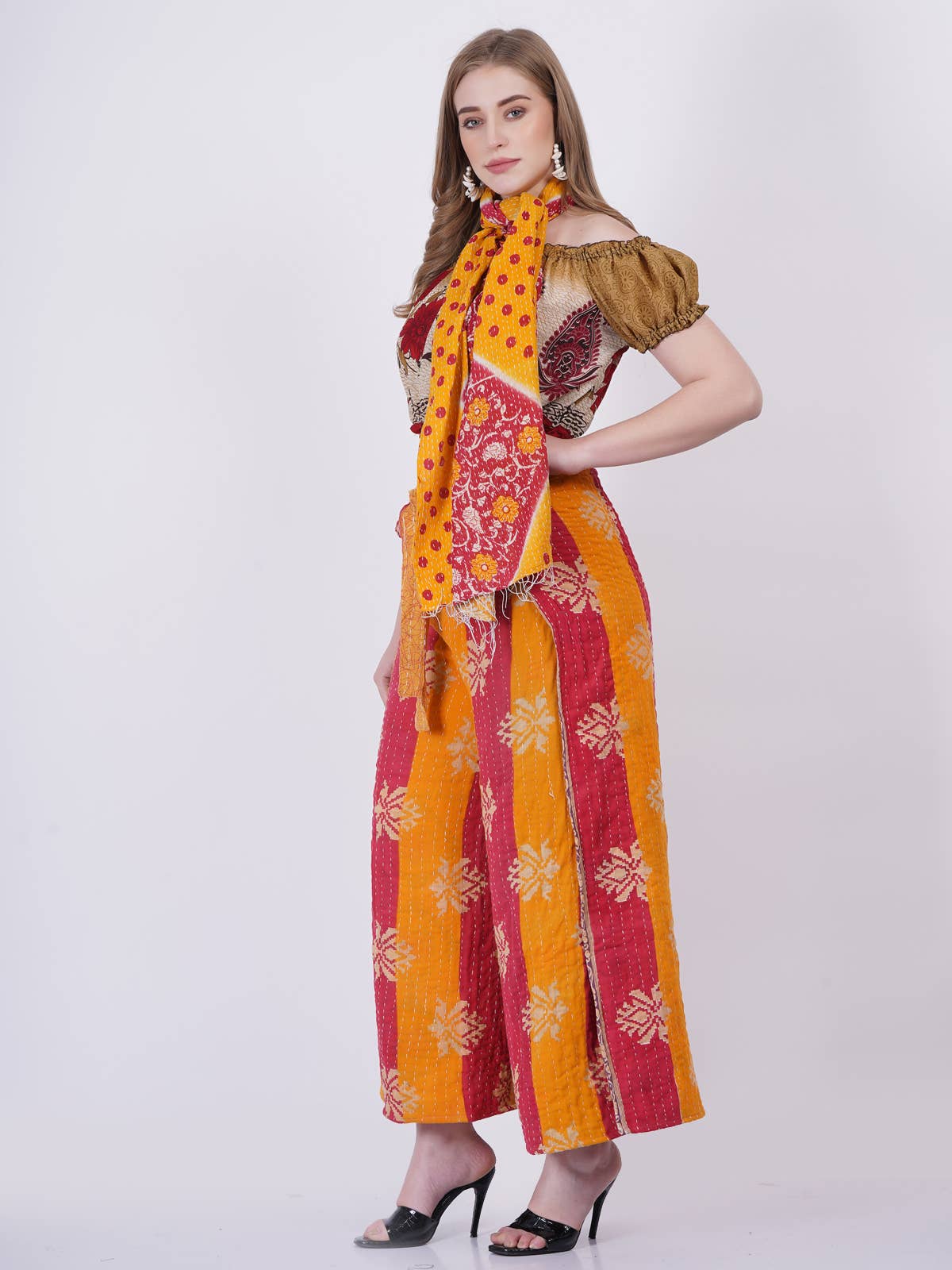 Women Wide Leg Kantha Fabric Tie Knot Thai Wrap Pant Mix Lot