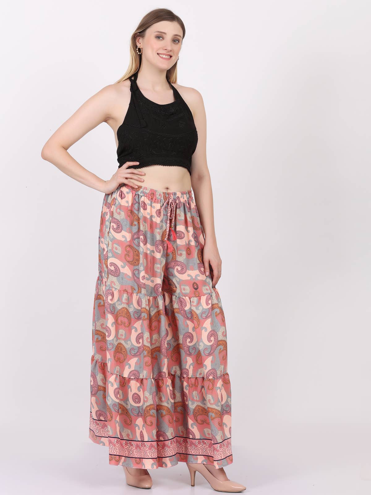 Women Casual Flower Print Wide Leg Trouser Palazzo Pant Lot