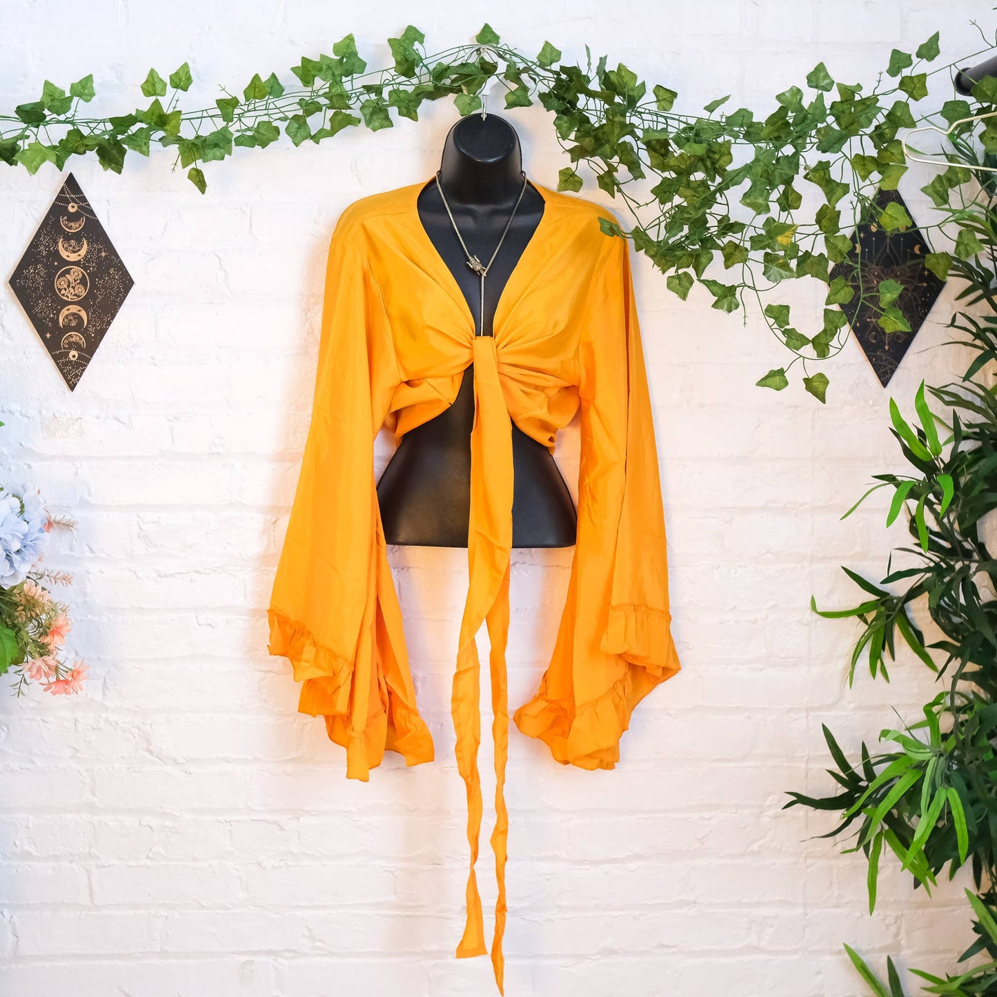 Solid Color Ruffle Sleeve Wrap Top