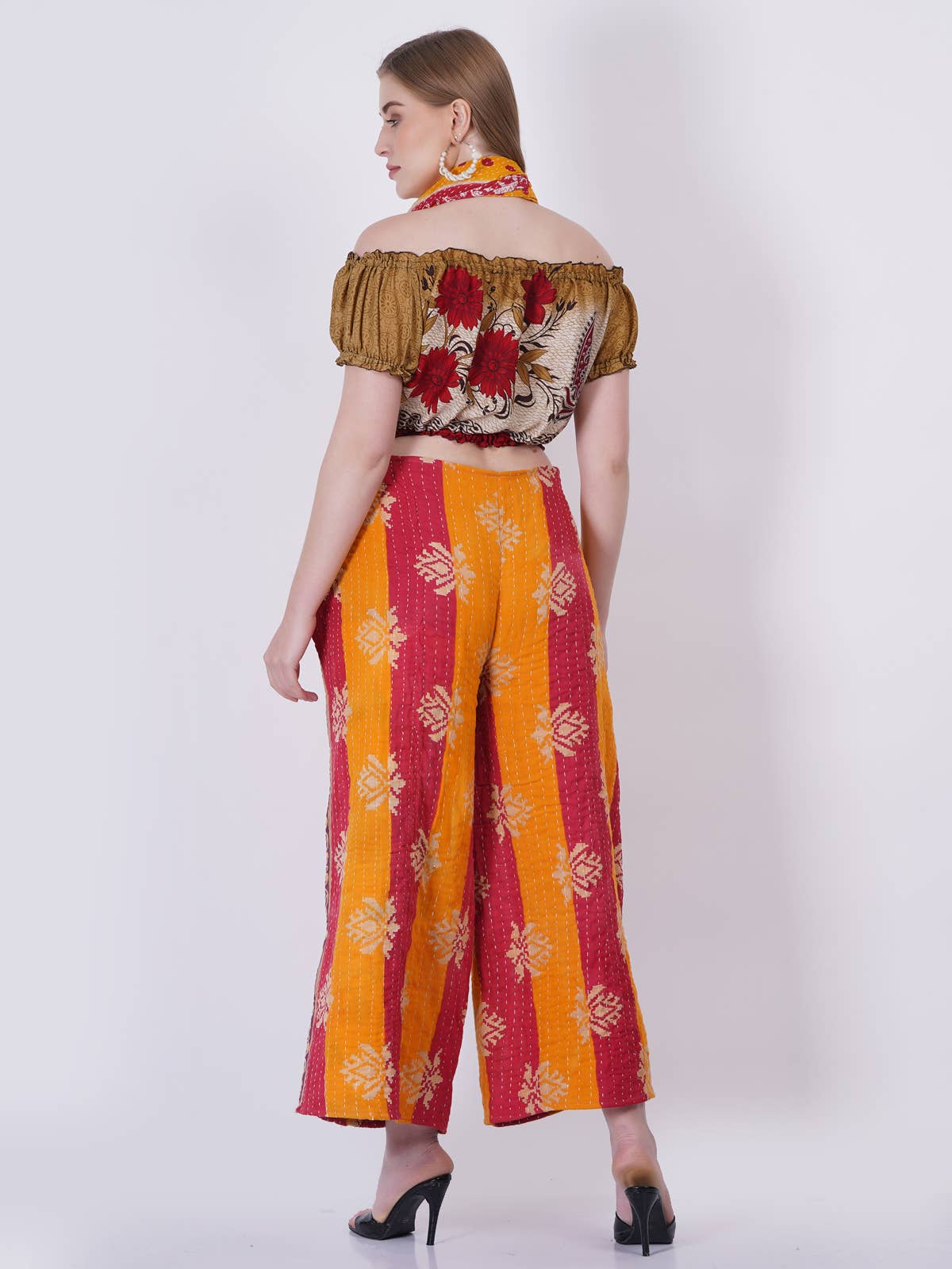 Women Wide Leg Kantha Fabric Tie Knot Thai Wrap Pant Mix Lot