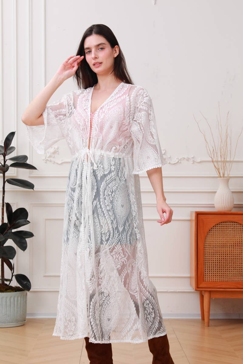 Bohemian Paisley Mesh Lace Kimono Duster