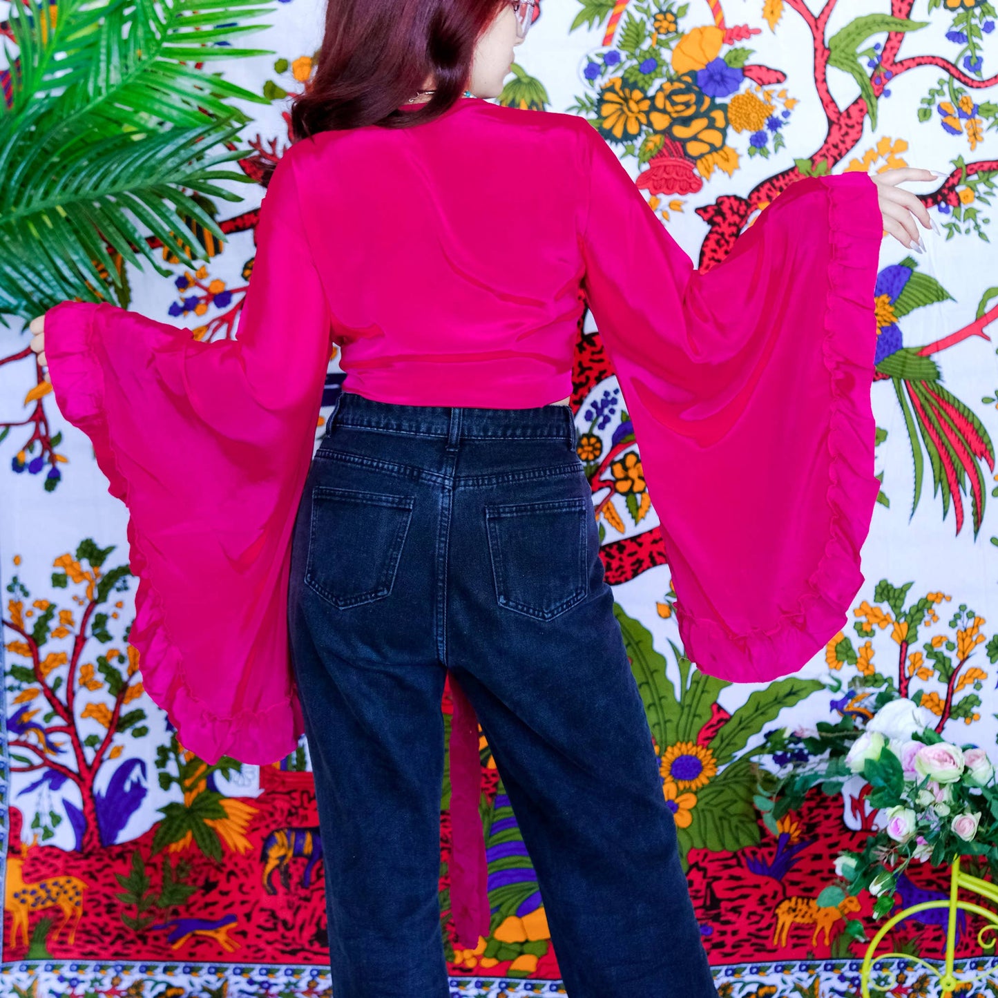 Solid Color Ruffle Sleeve Wrap Top