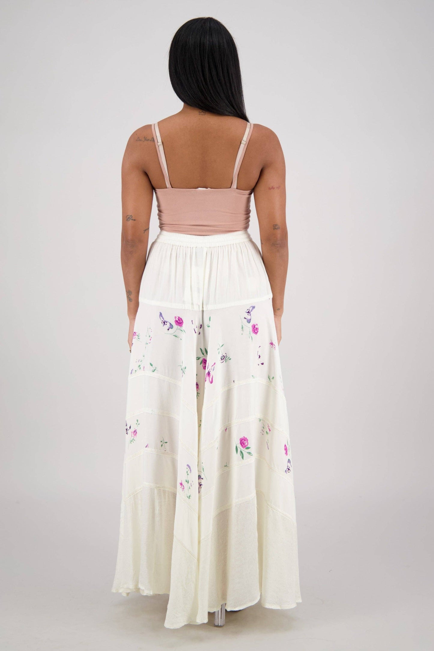 Acid Wash Floral Panels Skirt 11320