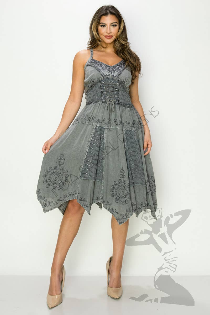 Bohemian Lace-Up Handkerchief Hem Dress