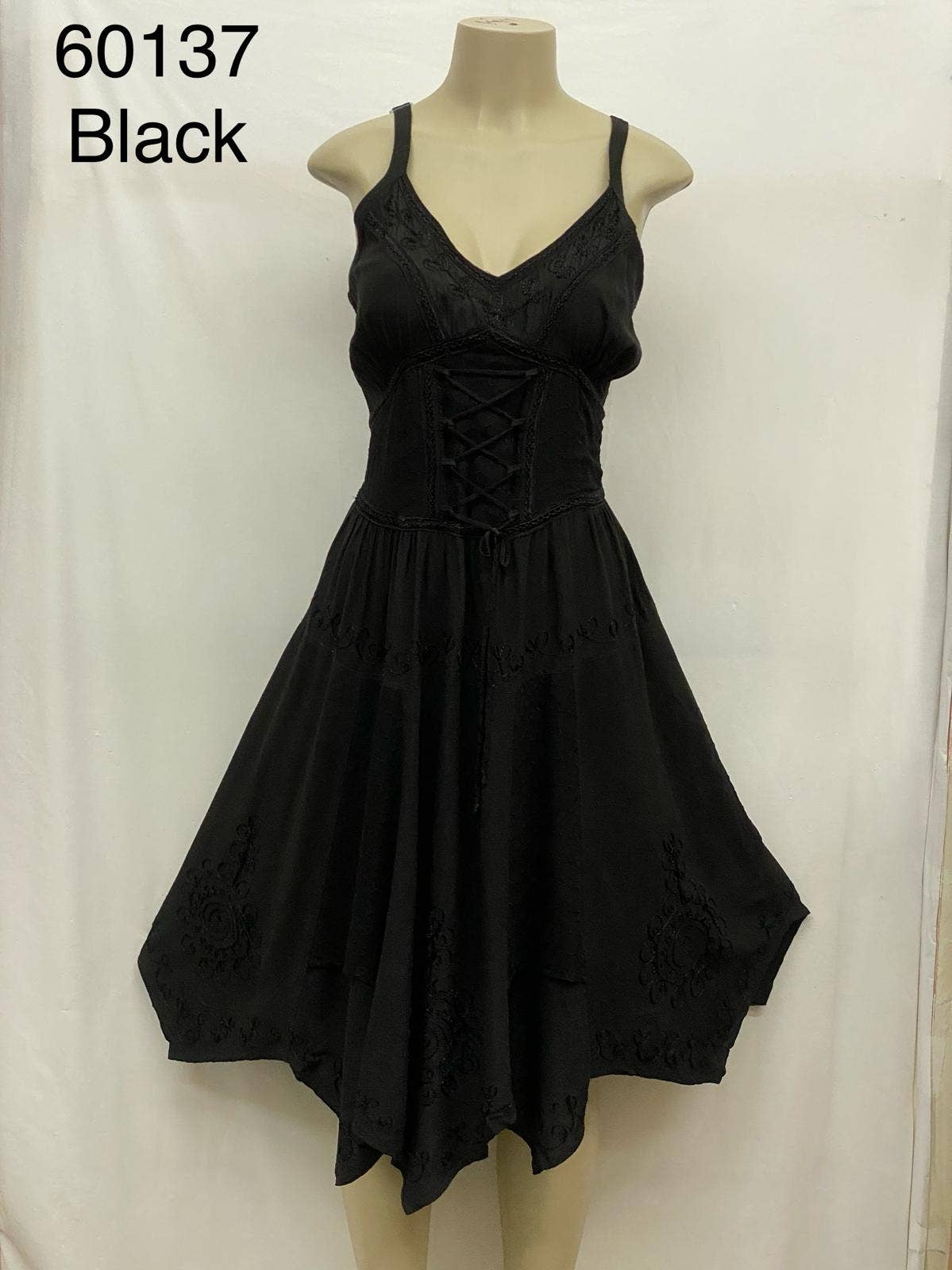 Bohemian Lace-Up Handkerchief Hem Dress