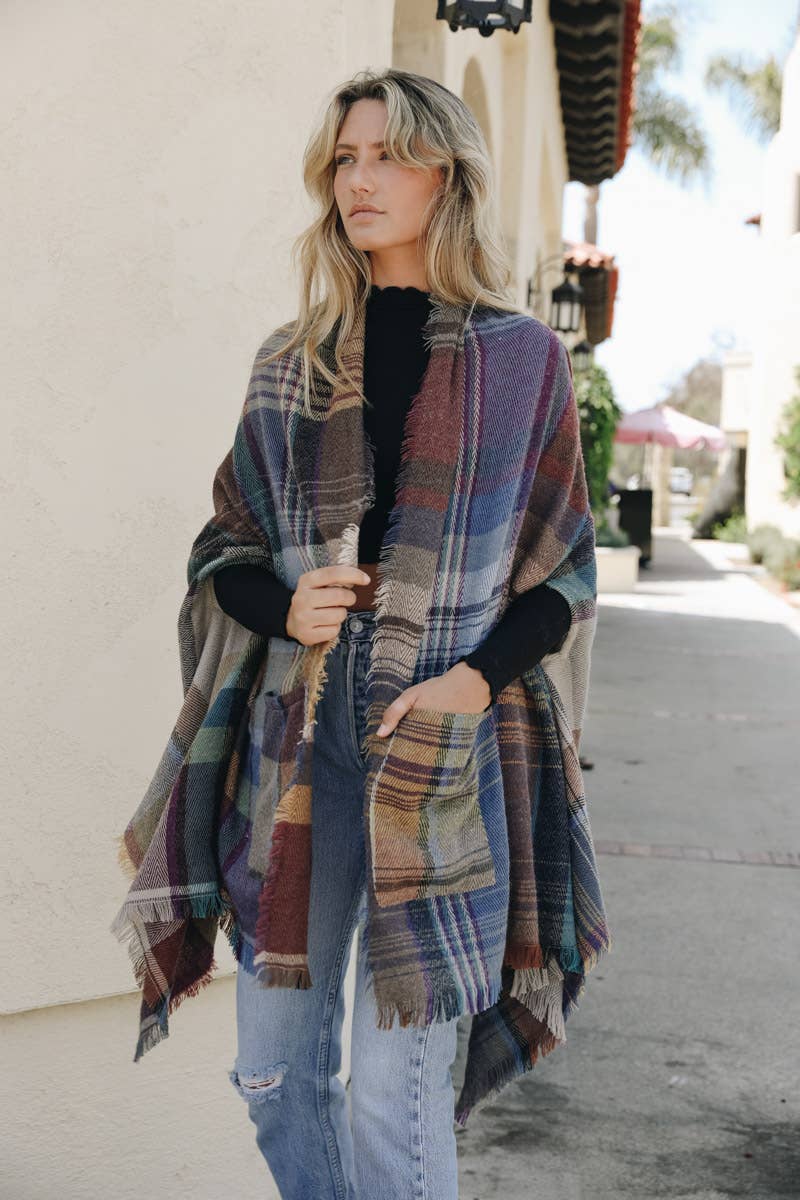 Multicolor Plaid Pocket Ruana - All Time Fall Favorite 🍁