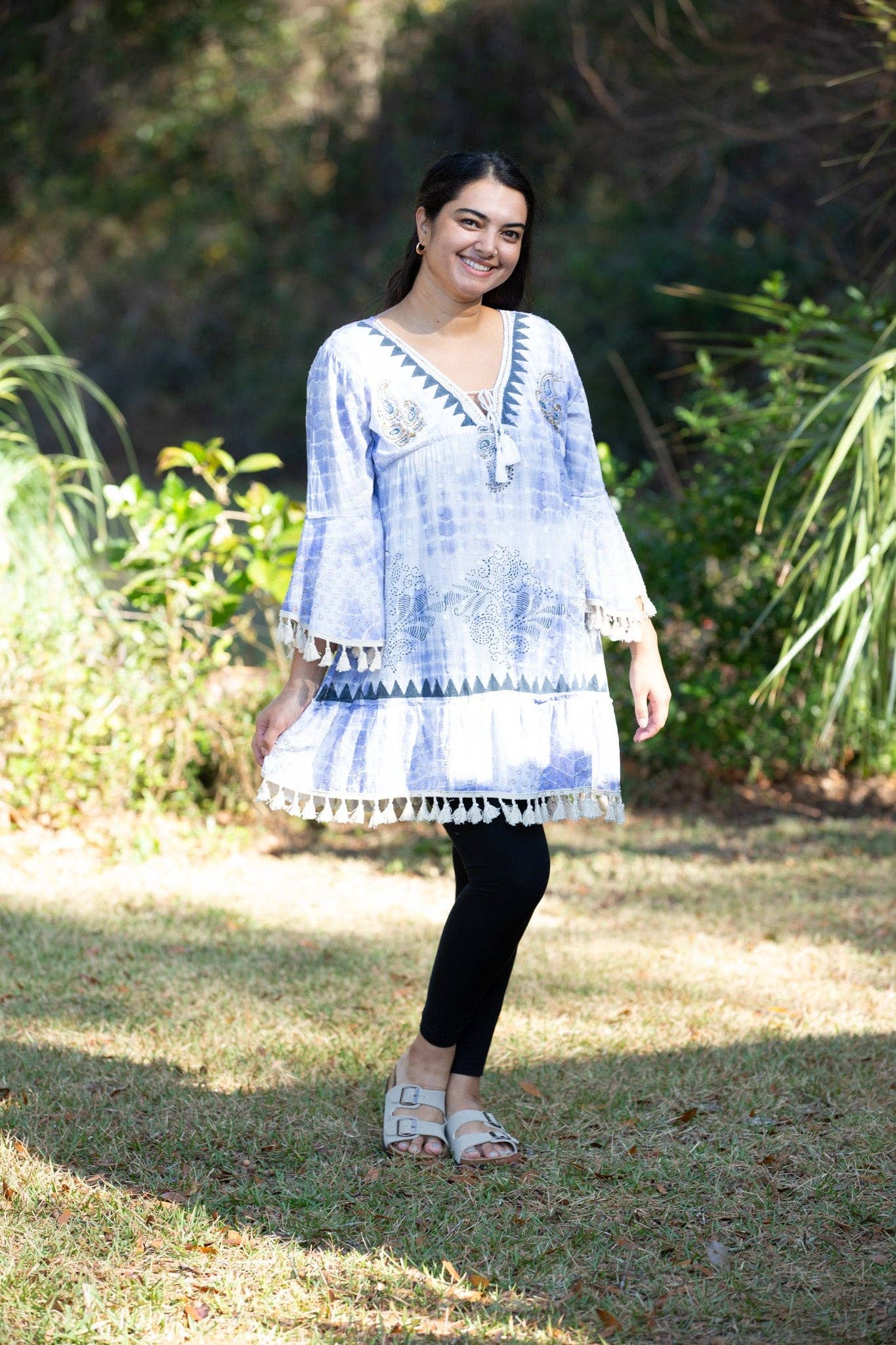 Bohemian Ocean Ethereal Tunic with Bell Sleeve