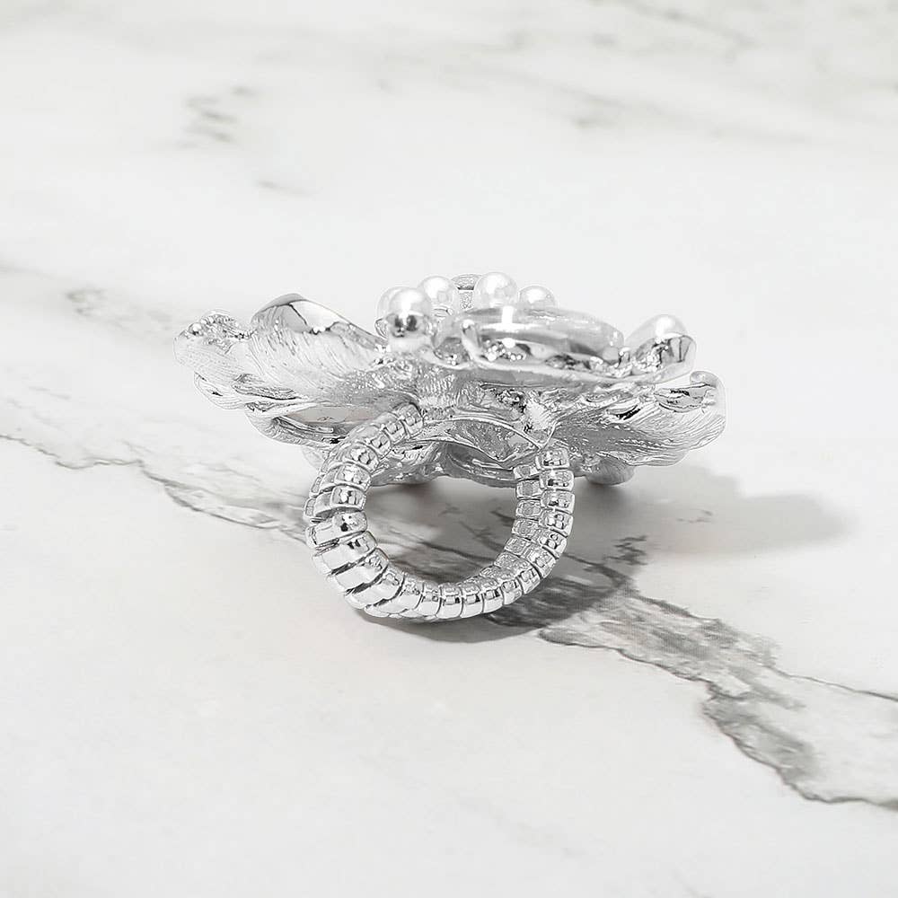 Pearl Stone Embellished Oversized Flower Stretch Ring