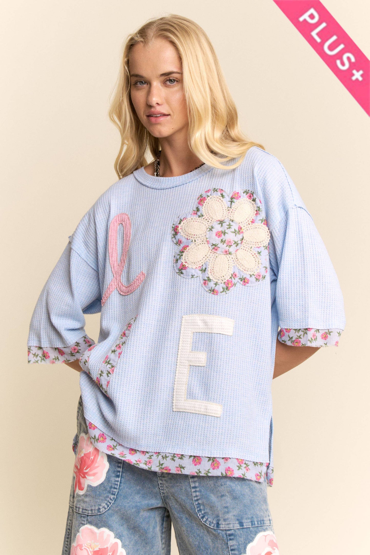 PLUS LOVE LETTER PATCHWORK TOP