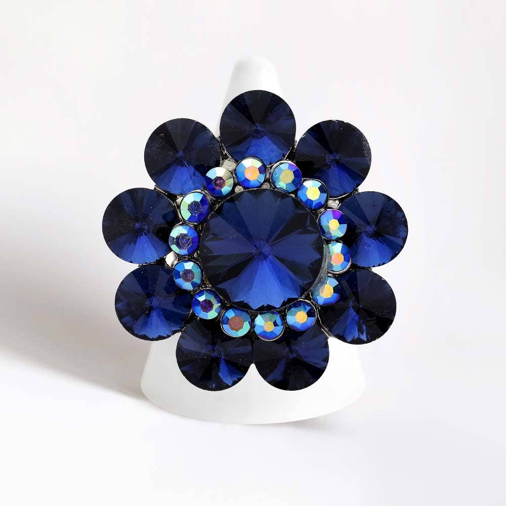 Round Crystal Flower Stretch Ring