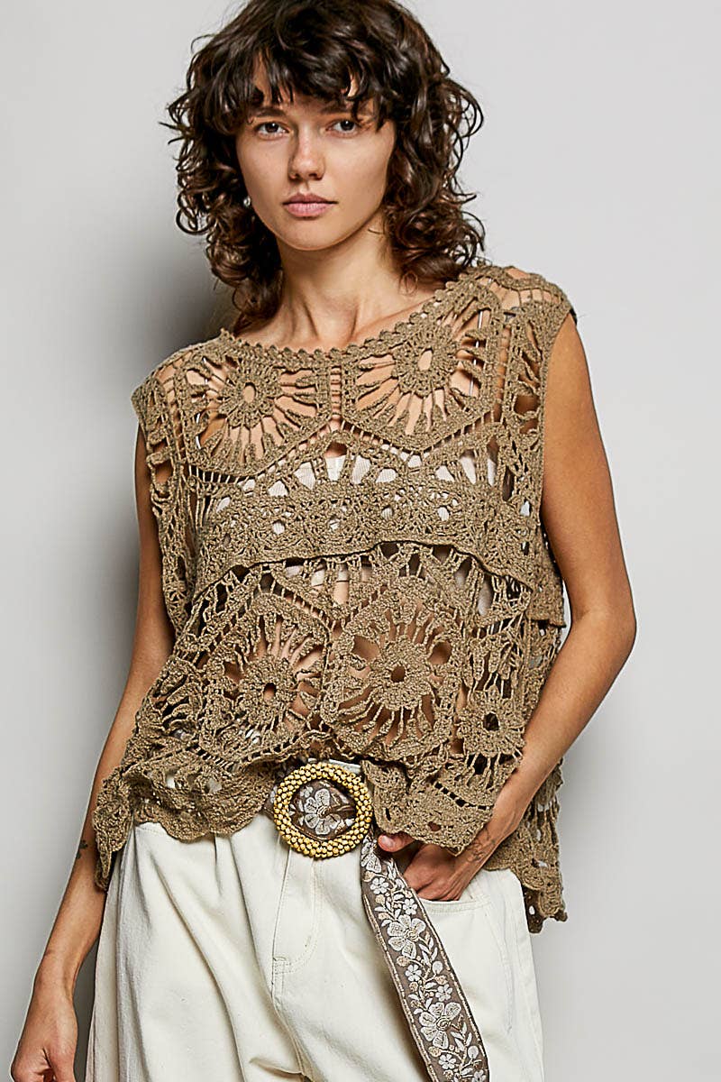 Bohemian Crochet Relaxed Sleeveless Top