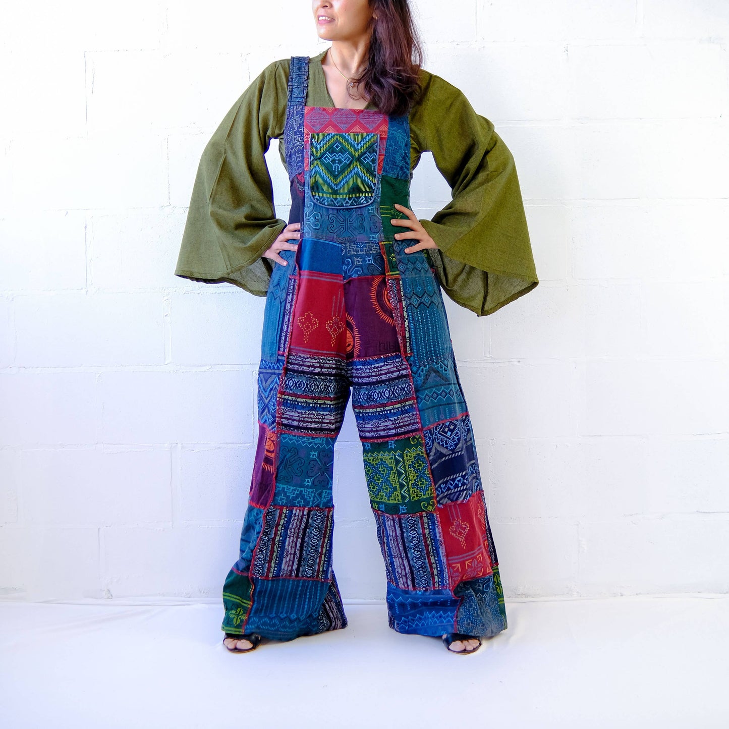 Patchwork Wide Leg Cotton Jumpsuit