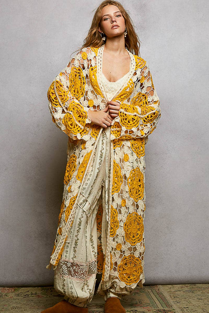 Maxi Long Sleeve Crochet Open Cardigan