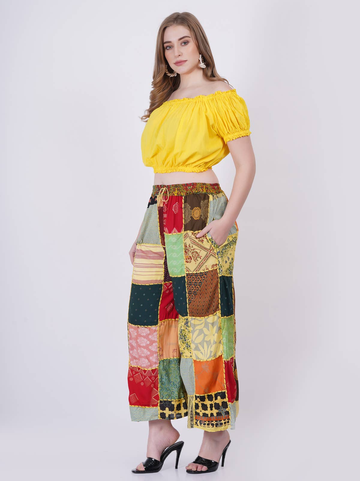 Women's Multi Patchwork Wide Leg Pajama Elastic Pant Mix Lot