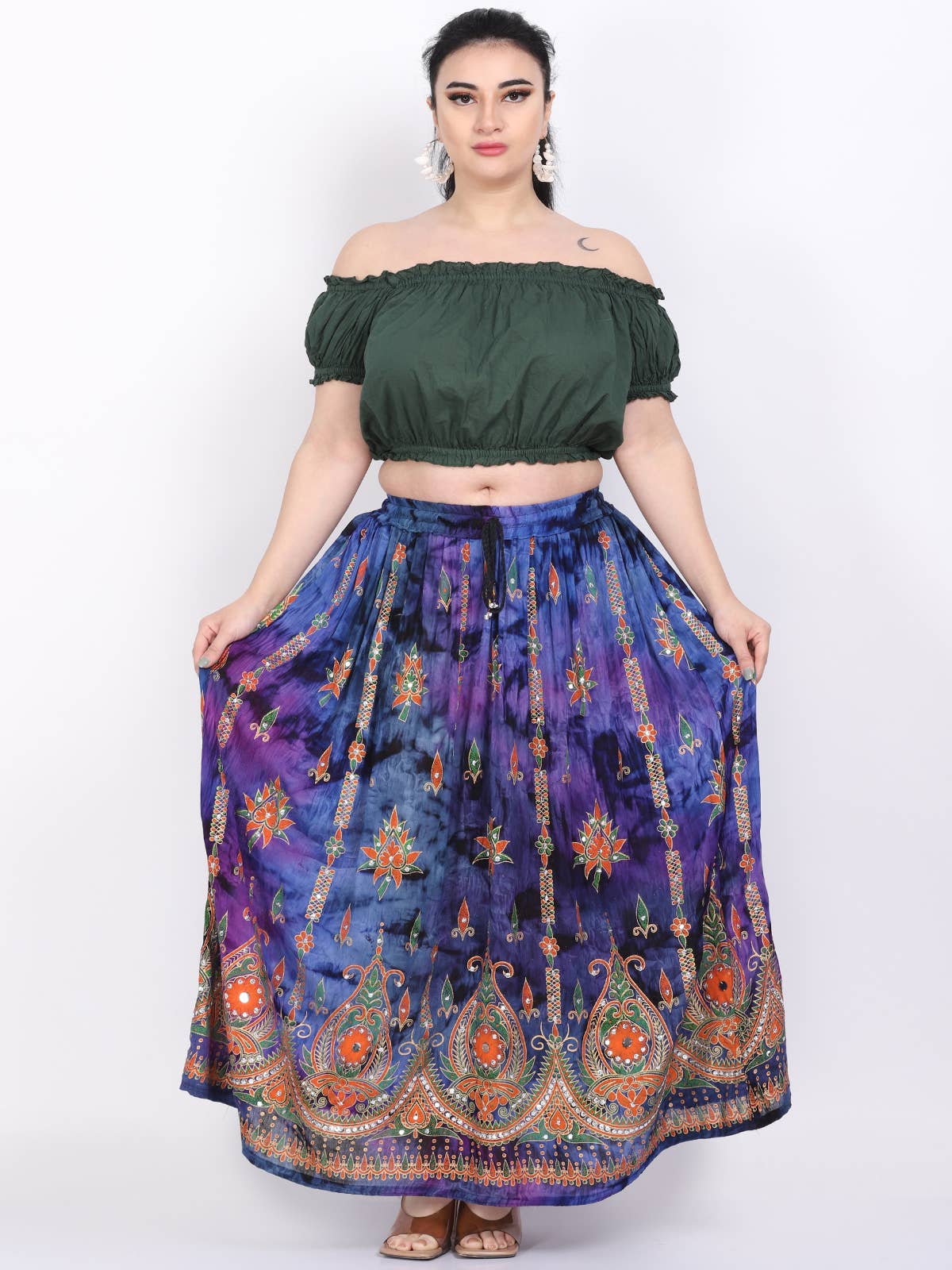 Women's Tie Dye Sequin Long Maxi Embroidery Skirt Wholesale
