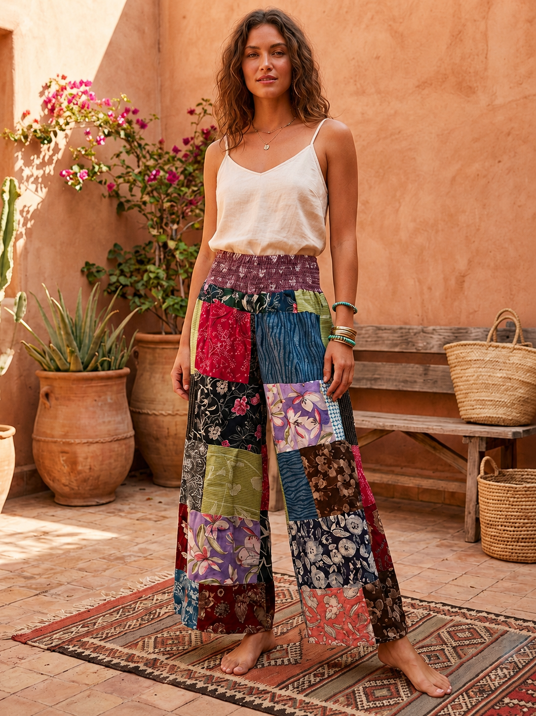 Cotton Patchwork Flare Pant
