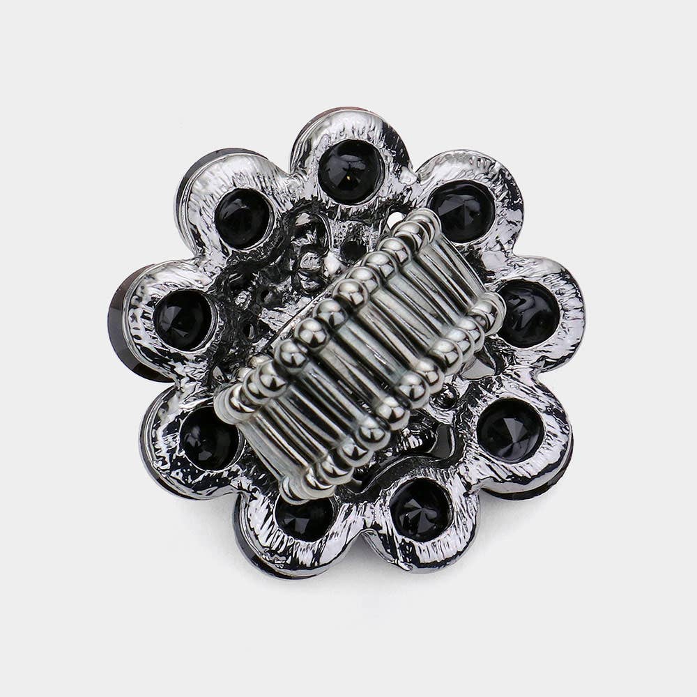 Round Crystal Flower Stretch Ring