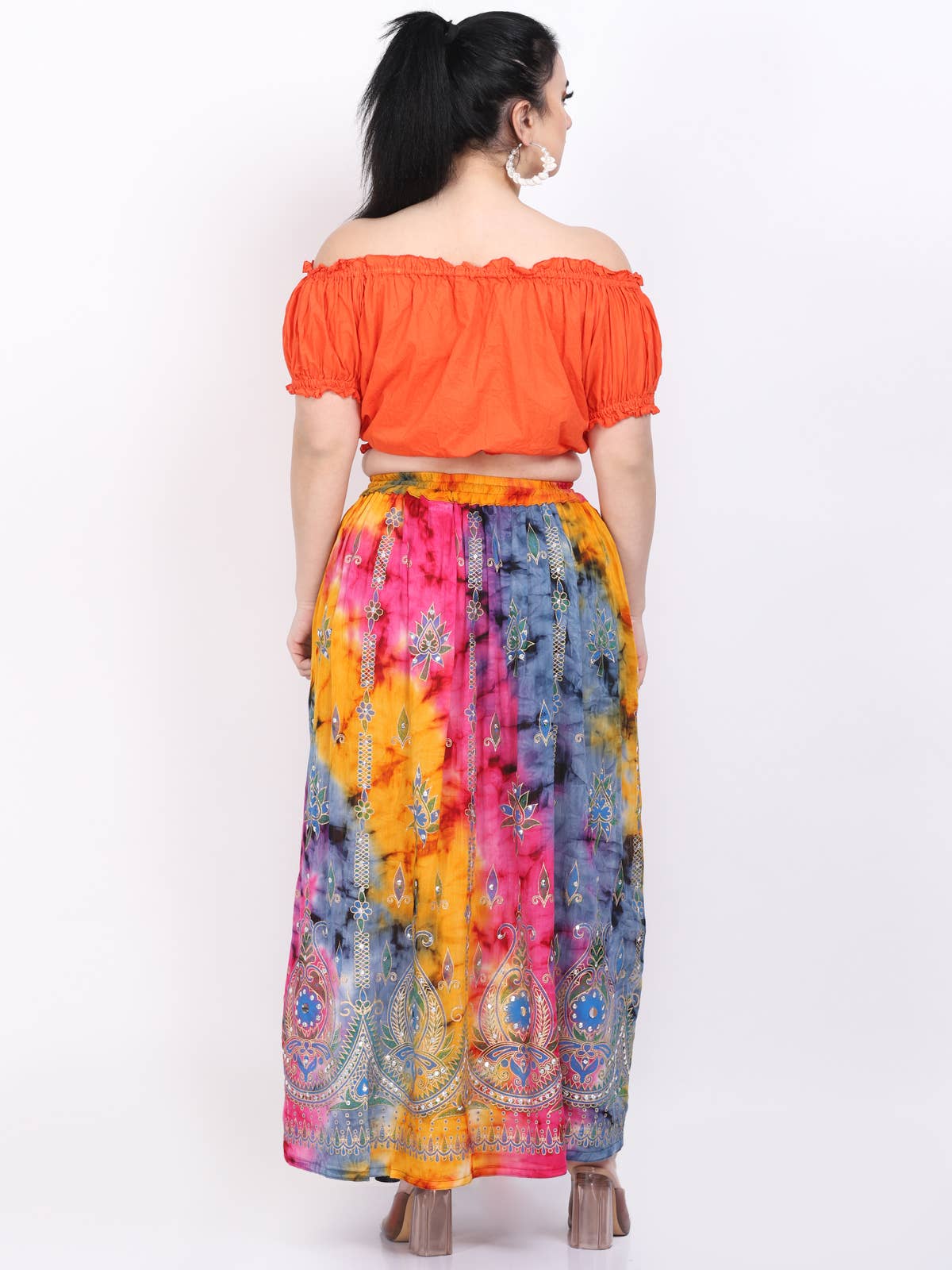 Women's Tie Dye Sequin Long Maxi Embroidery Skirt Wholesale