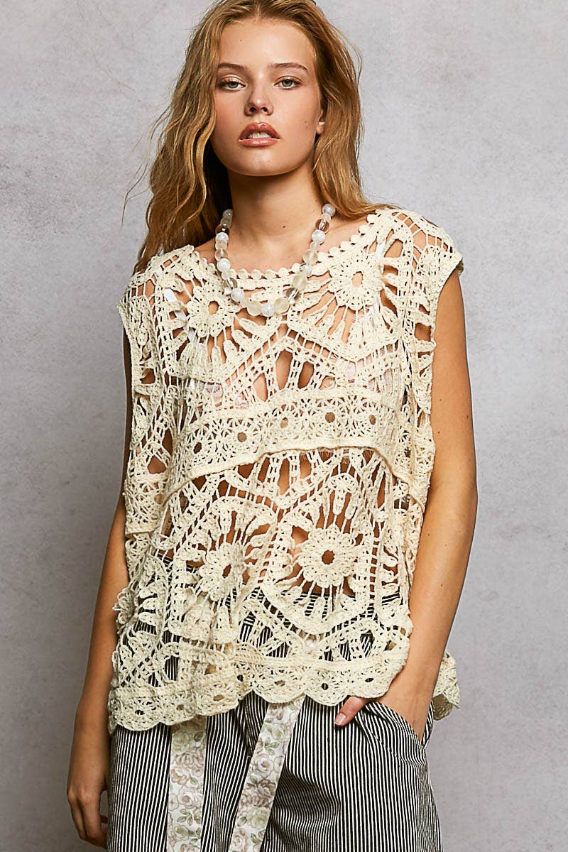 Bohemian Crochet Relaxed Sleeveless Top