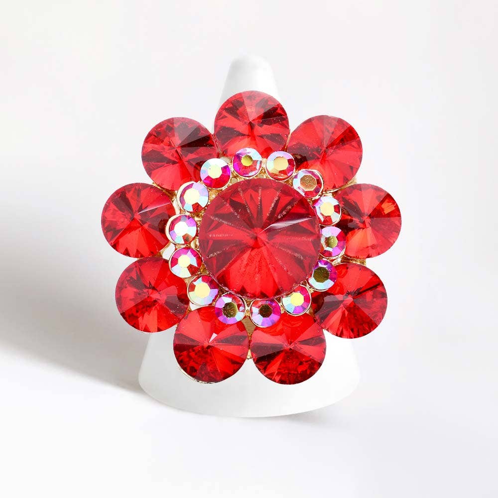 Round Crystal Flower Stretch Ring