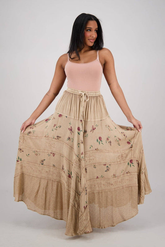 Acid Wash Floral Panels Skirt 11320