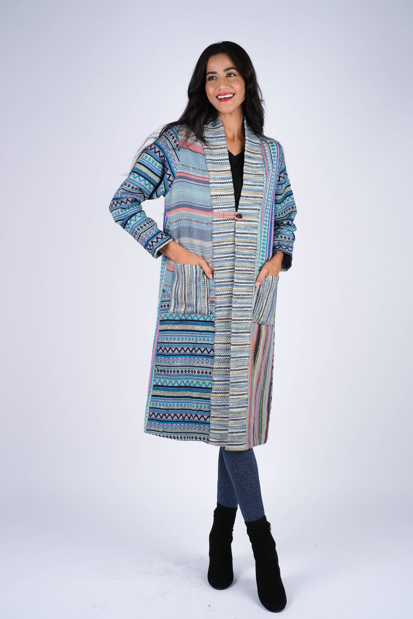 Blue Batik Patchwork Cotton Cardigan Jacket