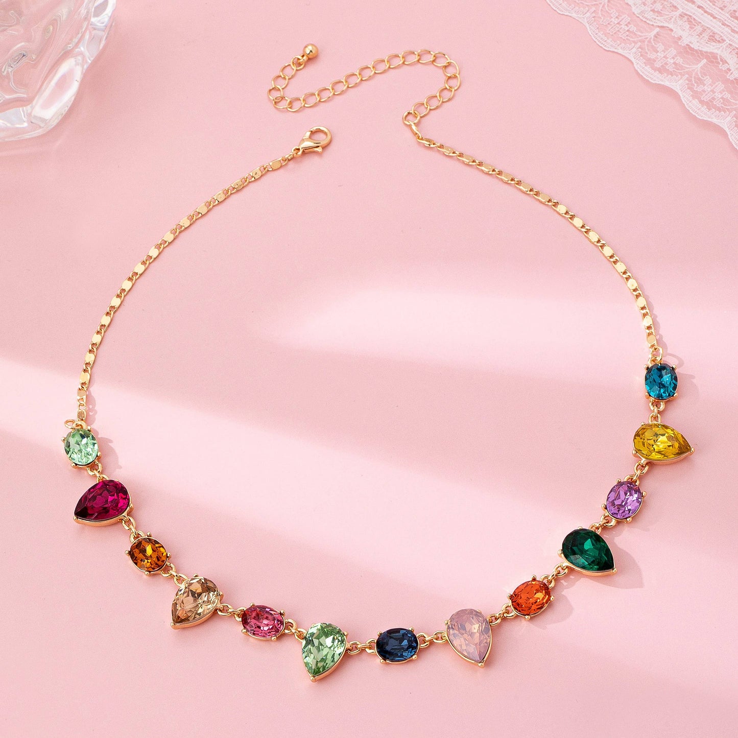 Rainbow Pear Gemstone Dangle Necklace | 80N92848