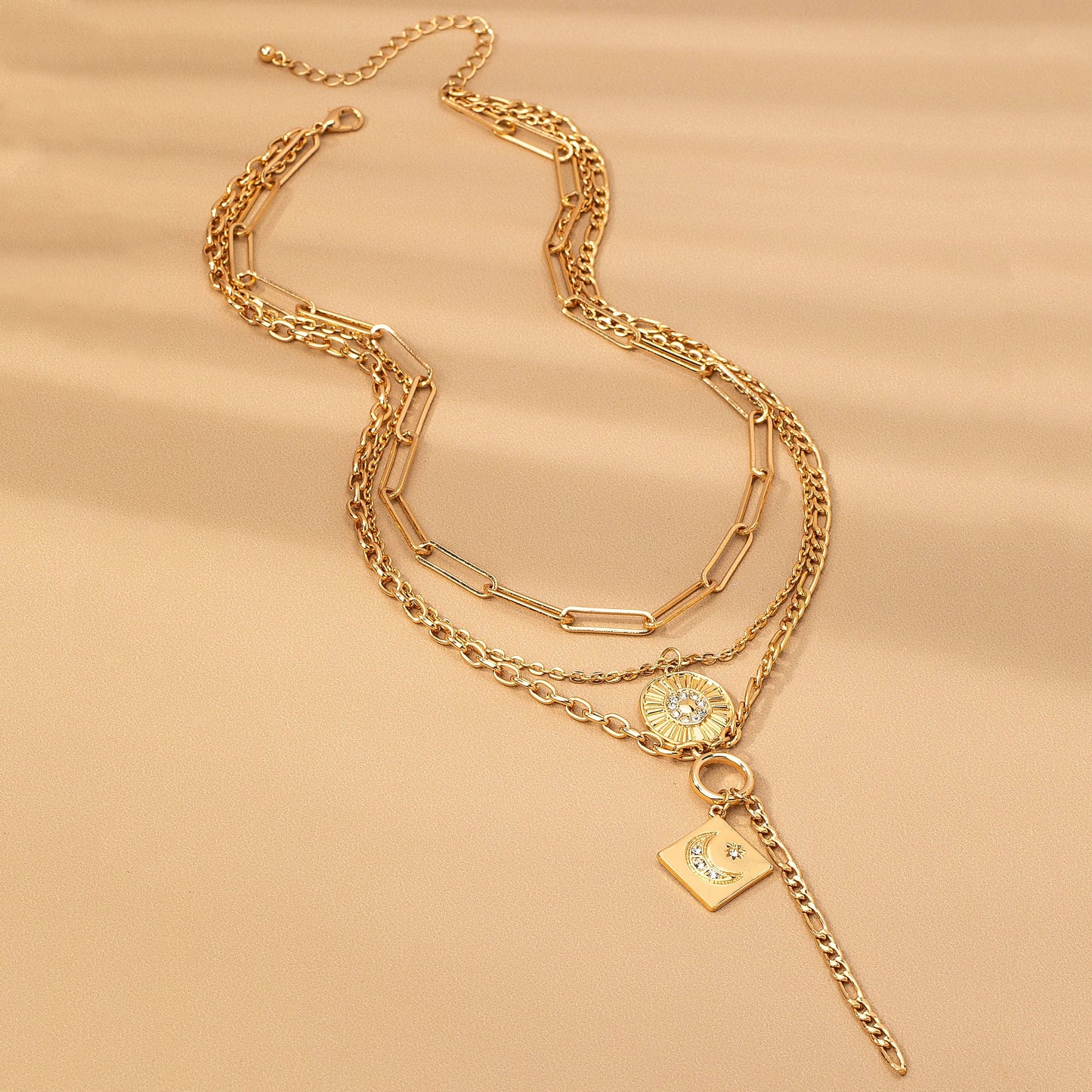 MULTI LAYER CELESTIAL MOON CHARM NECKLACE | 80N92456