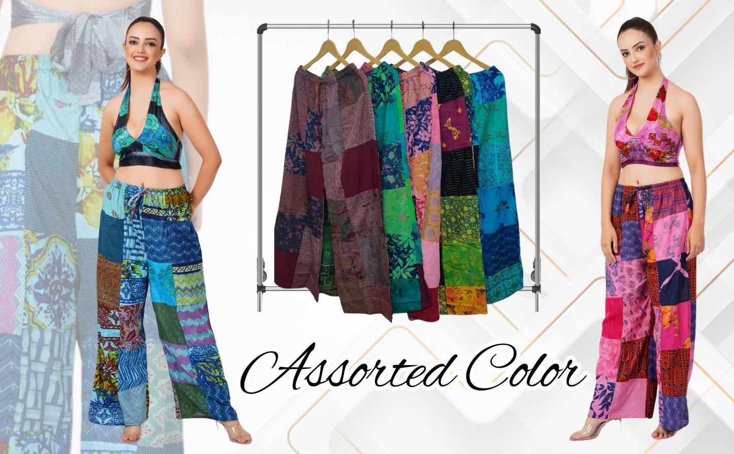 Women Patchwork Wide Leg Pant Elastic Waist Trouser Mix lot