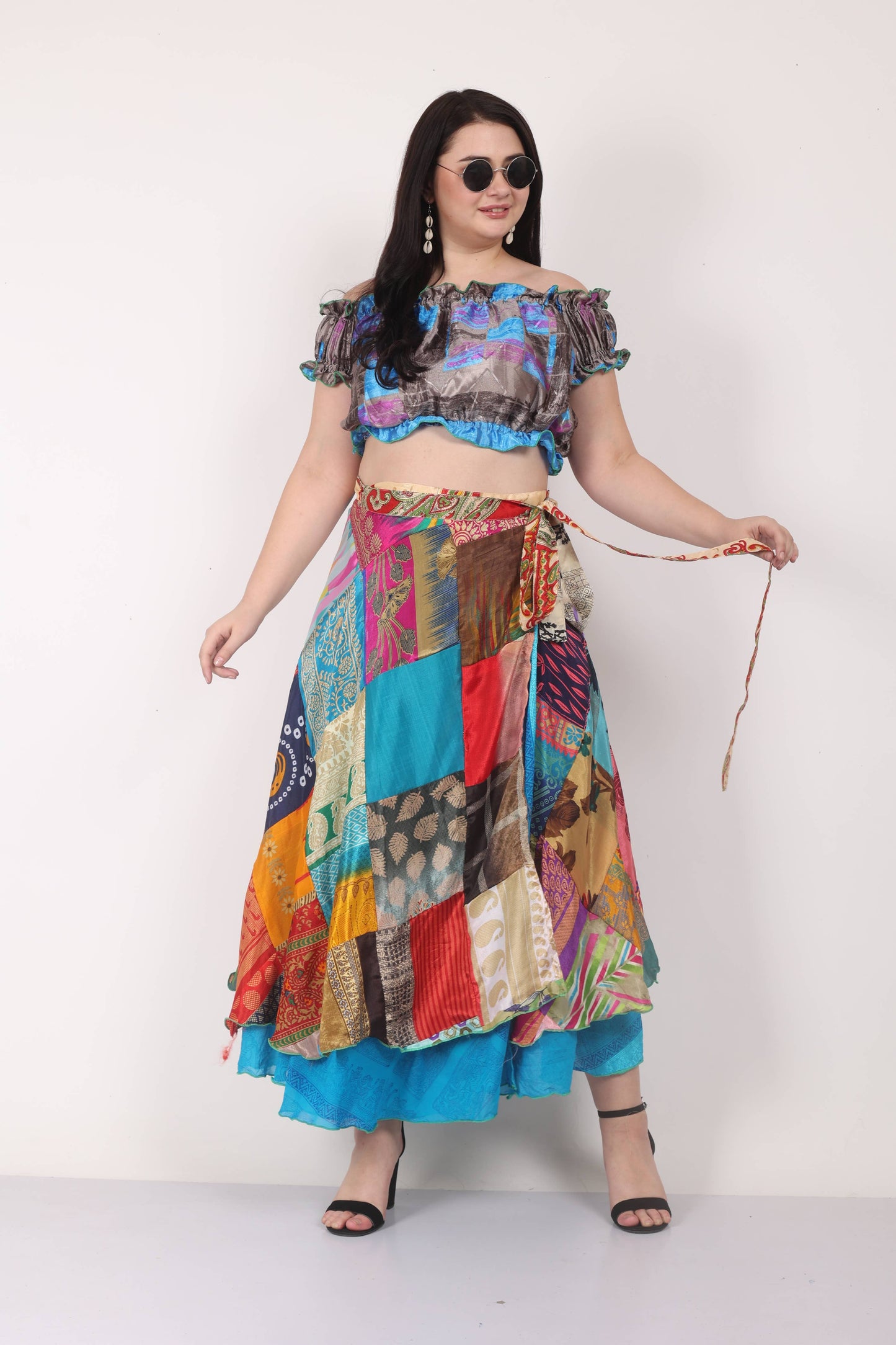 Women's Multi Patchwork Long Sari Wrap Beach Skirt Mix Lot