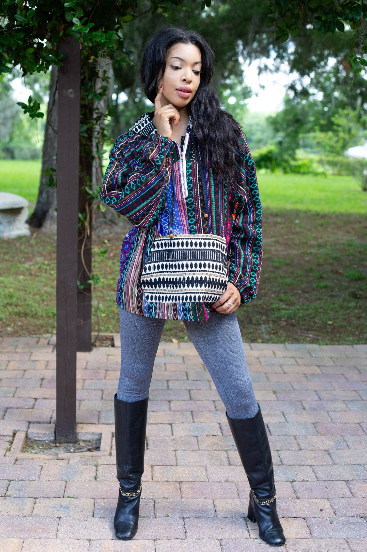 Multicolor Striped Patchwork Cotton Hoodie